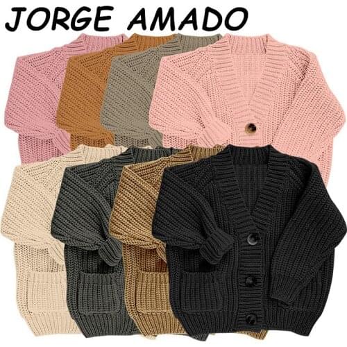 Girls Cardigan Sweater Knitting Wool Fashion Pure color V-Neck Cardigan Kids Coat Clothes E20059