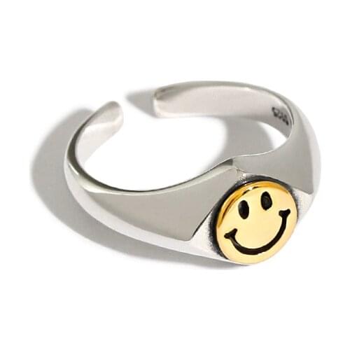 SHANICE S925 sterling silver open ring iins retro old simple smile ring Female Ring Party Wedding Jewelry Wholesale