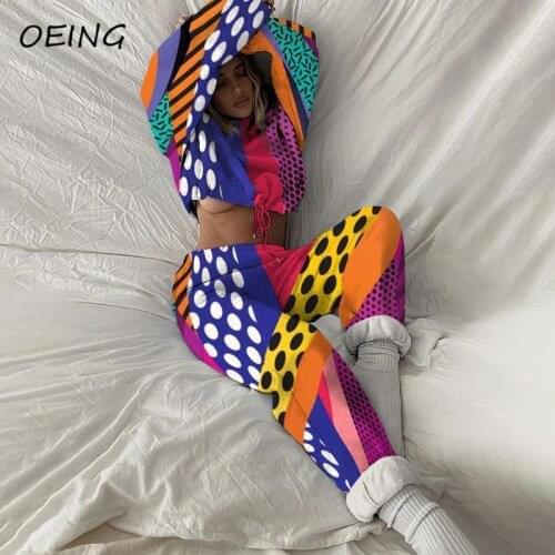 Korean Fashion Print Patchwork Two Piece Sets Fitness Clothes Tracksuit Casual Jogging Suits 2021