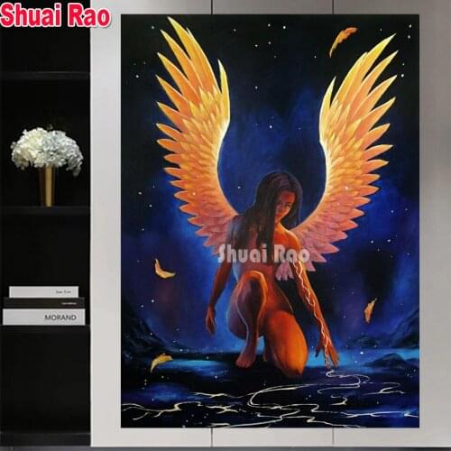 Wings Woman full square round drill diy diamond painting Portrait 5d diamond mazayka embroidery portrait New Gift
