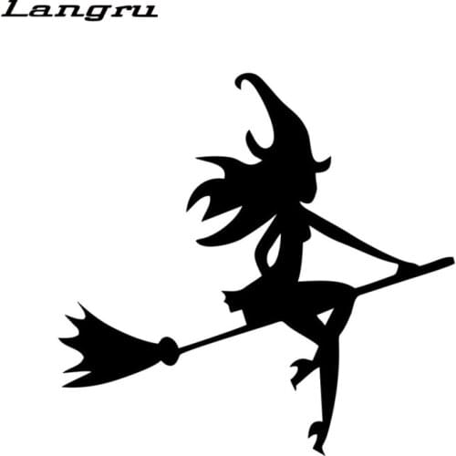 Langru Fashion Halloween Sexy Witch Broom Car Stickers Cartoon Vinyl Decals Accessories Decorative Jdm