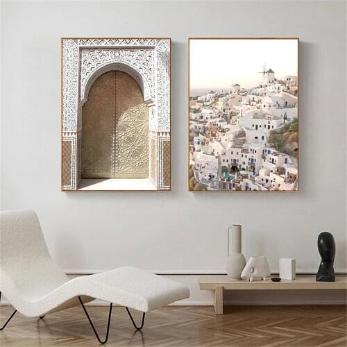 Moroccan Arch Door Village Poster Travel Landscape Canvas Painting Islam Wall Art Print Pictures Living Room Gallery Home Decor