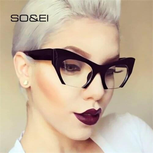 SO&EI Fashion Retro Half frame Cat eye Women Glasses Frame Can Be Equipped with Myopia Prescription Lens Men Glasses Frame