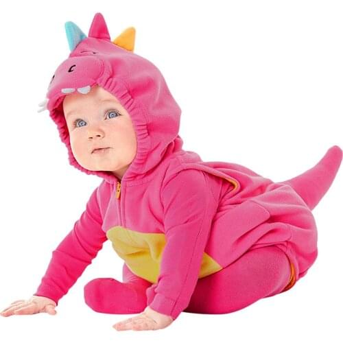 Fashion Newborn Infant Baby Girls Boys Costume Sleevless Halloween Cosplay Dinosaur Zipper One-piece Hooded Romper Jumpsuits#g4