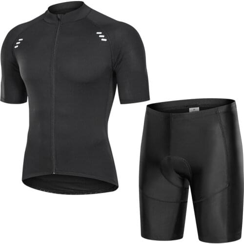 Mens Short Sleeve Cycling Jersey Black Clothes with Shorts and Bib Quick Dry Breathable Suit