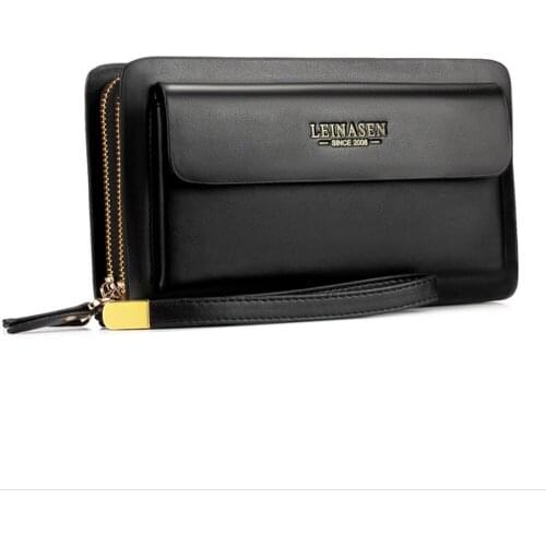 Mens Long Leather Clutch Hand Bag Purse Travel Passport Business Cell Phone Holster Credit Card Case for Engraved Bifold Wallet