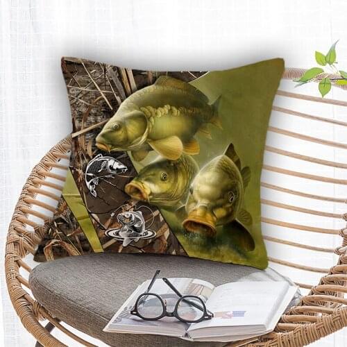 Bass Carp Fishing Pillowcase Throw Cushion Pillow Cover Printing Invisible Zipper Cushion Pillow Case Bedroom Office Pillow