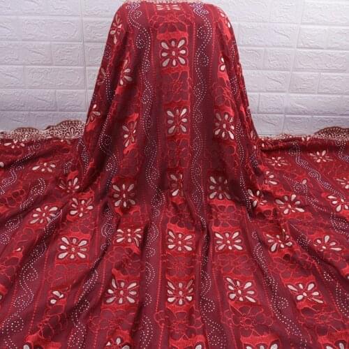 New Red Swiss Voile Lace In Switzerlnd 5 Yards French Cotton Lace Fabric With Stones For High Quality African Wedding PartyA1756