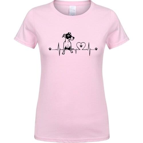 New Jack Russell Heartbeat T Shirt Women Tee Short Sleeve Cotton Animal Funny Woman Dog T-shirt Girl Clothing OZ-028