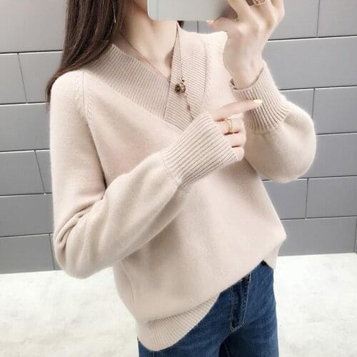 2019 autumn and winter new Casual V-Neck Pullovers Sweaters Women fashion Knitted Loose Long sleeve sweater Female