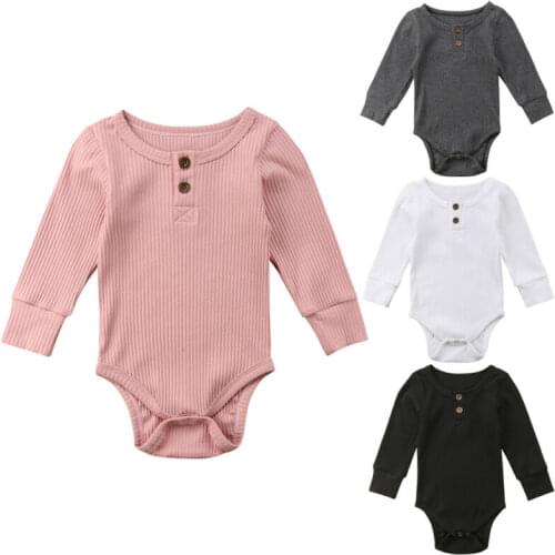 Baby Girl Boy Solid Rib Knitted Bodysuit Jumpsuits 0-24M Newborn Infant Toddler Spring Fall Casual Long Sleeve Romper Playsuit