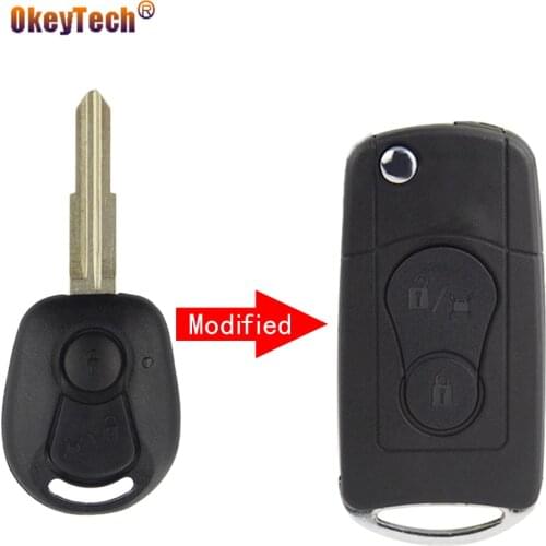 OkeyTech 2 Buttons Flip Folding Remote Car Key Case For Ssangyong Actyon SUV Kyron Rexton Key Shell Fob Uncut Blade Case Cover
