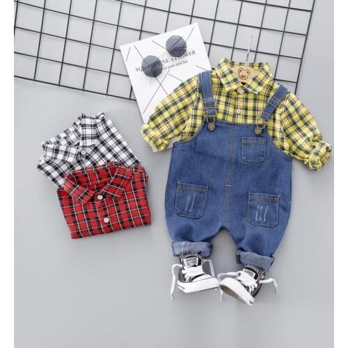 Autumn Toddler Infant Clothing Sets Baby Boys Clothes Suits Gentleman Plaid Shirt Pants Overalls Children Kids Casual Costume
