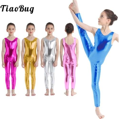 TiaoBug Child Teens Sleeveless Shiny Ballet Dance Leotard Girls Gymnastics Leotard Sports Ballerina Unitard Kids Dance Bodysuit