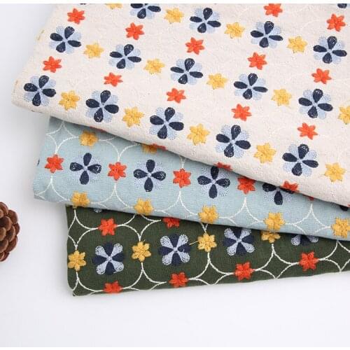Heavy Industry Floral Cotton and Linen Embroidered Handmade DIY Cloth Clothing Fabric Bag Pillow Material Width 125cm 1Yard
