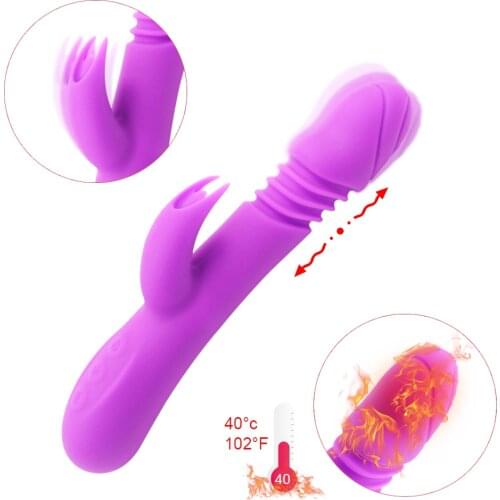USB Charge Heating Thrusting Rotating Dildo Rabbit Vibrator Waterproof G Spot Clitoris Stimulator Vibrator Sex Toys for Women