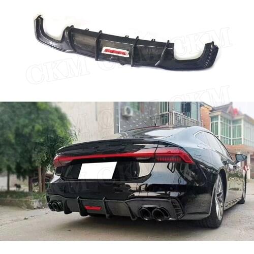Carbon fiber / FRP Rear Diffuser Lip Spoiler For Audi A7 S7 RS7 2019-2021 with Lamp Back Bumper Guard Plate Car Styling