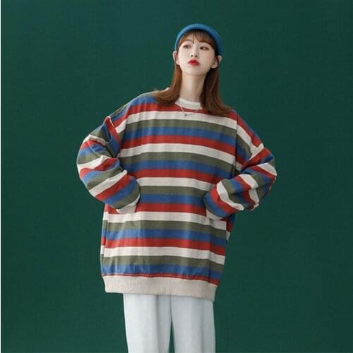 Womens Sweatshirt Spring Autumn Streetwear Women Casual Loose Women Pulovers Plus Size Striped Sweatshirt Women 2021 Korean