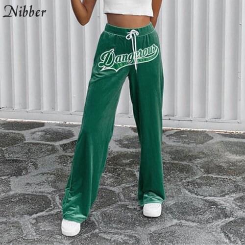 Nibber Letters Printed Flannel High-waist Sport Woman Pants Lace-up Buttocks Casual female jogger Trousers weatpants Hot Deals
