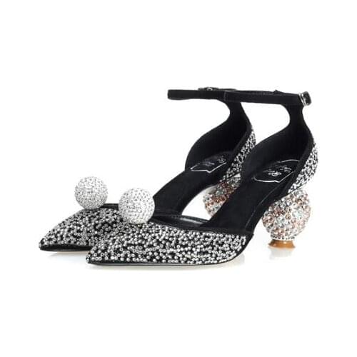 Sexy new fashion woman bling bling crystal ball heel buckle shoes real photo rhinestone ball heel woman shoes