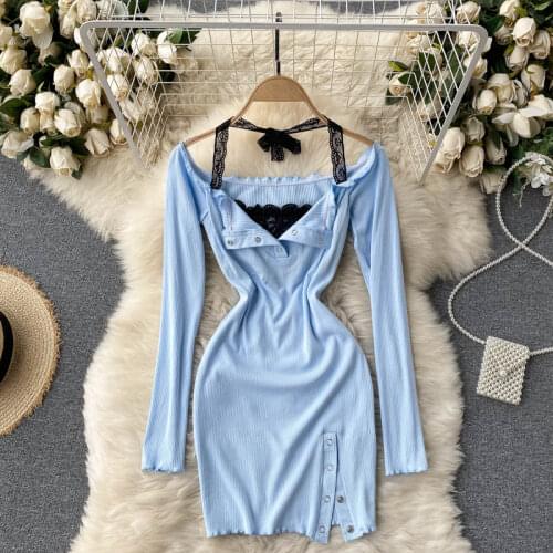 Summer new lace woman dress One word neck sexy fashion commuter dresses for women Long sleeve dresses 2021