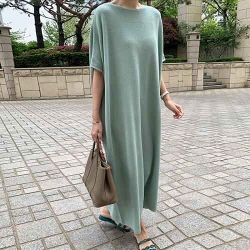 Clothing Women Loose large Size Oversize Round Neck ice silk dress New Summer Casual Short Sleeve Long Dress Women Pullover 302B