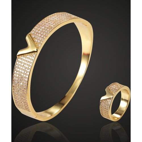 Zlxgirl Guangdong metal Cubic zircon bangle Ring copper jewelry sets womens size wedding bridal bangle sets free bags gifts