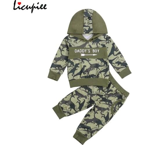 0-3 Years Hooded Newborn Sets Baby Boy 2pcs Fall Outfits, Trendy Dinosaur Print Long Sleeve Hoodie and Pants Set