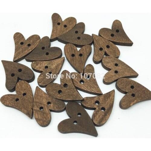 400pcs Brown Heart Wooden Buttons 2 Holes Fit Sewing And Scrapbooking 19x17mm Sewing Accessories Embellishments
