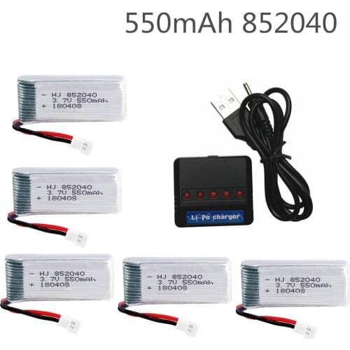 5pcs * 3.7V 550mAh 852040 With 5 in 1 Charger 25c Lipo Battery for JXD 523 523W H43WH RC Quadcopter Drone