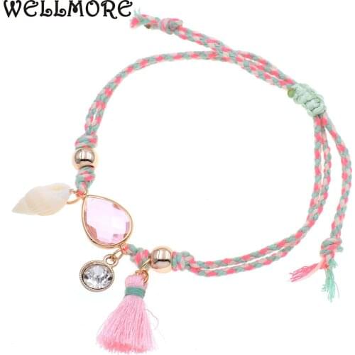 WELLMORE Anklets for women handmade shell /crystal BOHO Anklet bracelets summer Beach Party Foot Jewelry drop shipping wholesale