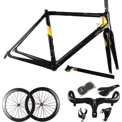 Black Gold C64 Road Frame Full Carbon Fiber Road Bike Frames Bicycle Frameset Wheelset 50mm With Novatec A271 Hubs
