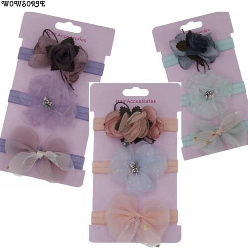 Baby Headbands set Mesh Flower Bows Turban hair band Stretchy accessory headwear baby children Hair Accessories 3Pcs/lot