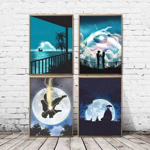 Home Decor Moonlight Prints Painting Aesthetic Pictures Wall Art Night Sky Modular Canvas Scenery Poster For Bedside Background