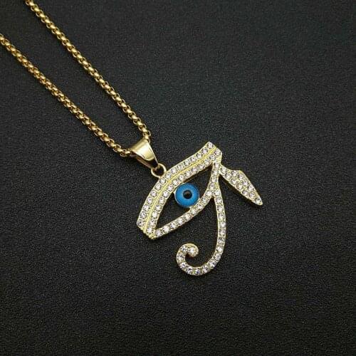 Egypt Eye of Horus Pendant Necklace Gold Color Stainless Steel Iced Out Bling Chain Ancient Egyptian Jewelry Dropshipping