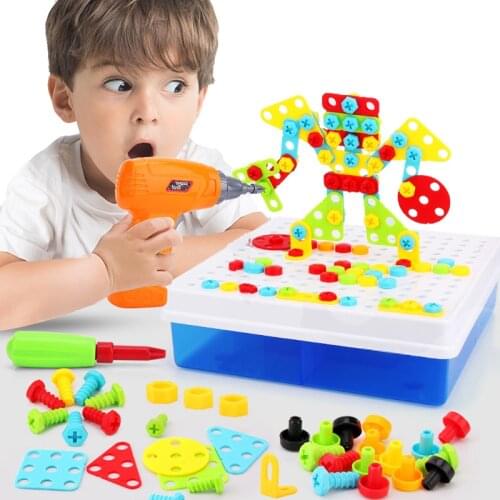 151/198 Pcs Kids Drill Toys Creative Educational Toys For Children Electric Drill Screws Tools Mosaic Design Building Boy Toy