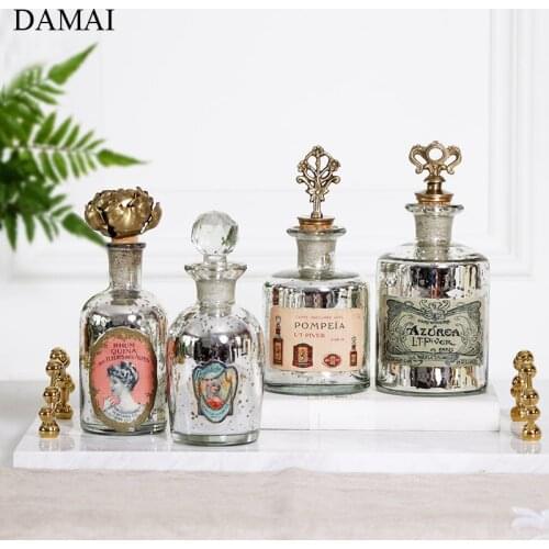 European Glass Storage Jars with Lid Retro Decorative Perfume Container Creativity Desktop Organizer Tank Home Decoration Modern