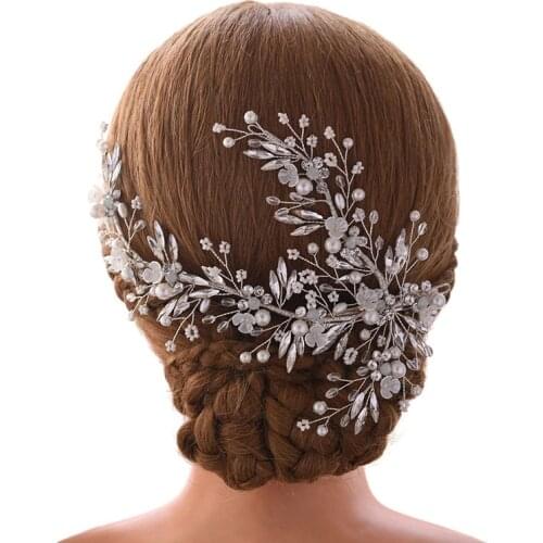 Floralbride Handmade Crystal Rhinestone Porcelain Pearl Flower Wedding Hair Clip Barrettes Bridal Hair accessories Women Jewelry