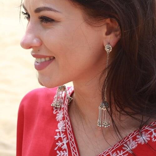 Indian Jhumka Jhumki Earrings for Women Boho Gypsy Big Oxidized Silver Color Long Tassel Statement Earring Party Jewelry Gift