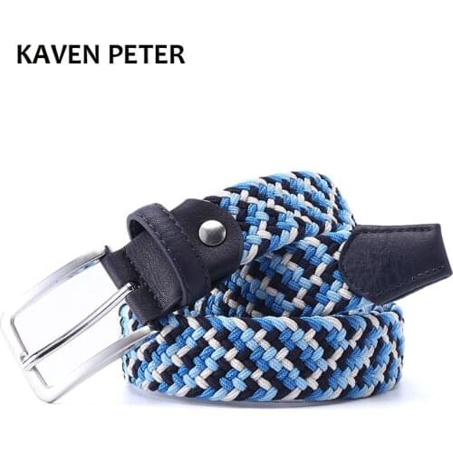 Italian Design Mens Leather Braided Elastic Stretch Cross Buckle Casual Golf Belt Waistband of Four Color Elastic Mixed Braided