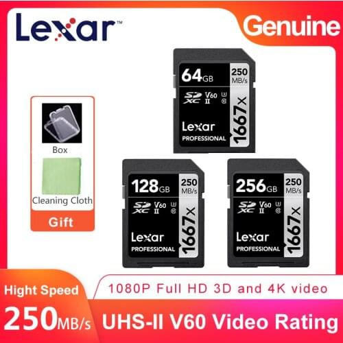 Lexar 1667x 250MB/s High Speed 64GB 128GB 256GB SD SDHC SDXC UHS-II U3 Memory Card For 1080P Full-HD 3D 4K DSLR Digital Camera