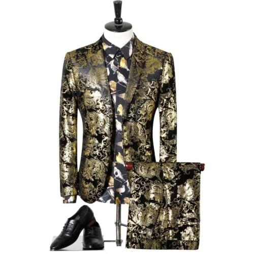 Jackets + Pants ) New Men Printed Fashion Wedding Dress Wedding Suits Stage Party Male Fine Quality Formal Suits Left ROM