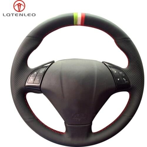 LQTENLEO Black Genuine Leather Car Steering Wheel Cover For Fiat Punto Bravo Linea 2007-2019 Qubo Doblo 2008-2015 Grande Punto