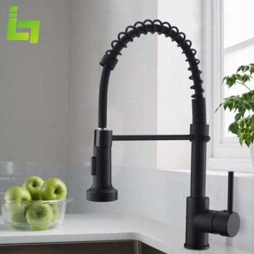 Matte Black Kitchen faucet Hot and cold rotating spring kitchen household faucet