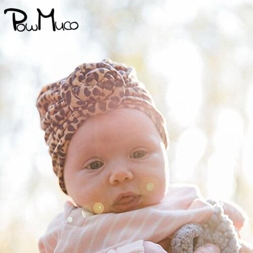 Powmuco Fashion Leopard Print Parent-child Caps Cute Cartoon Pattern Knotted Infant Hats Toddler Headwear Kids Photography Props