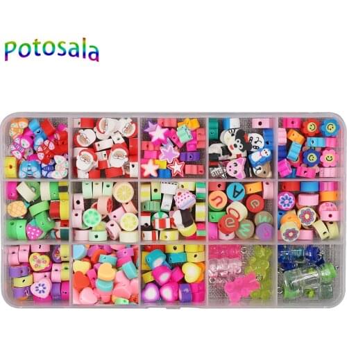 Potosala 270Pcs Flower Star Polymer Clay Beads Pendant Sets Cute Small Beaded For DIY Charms Jewelry Making Handmade Accessories