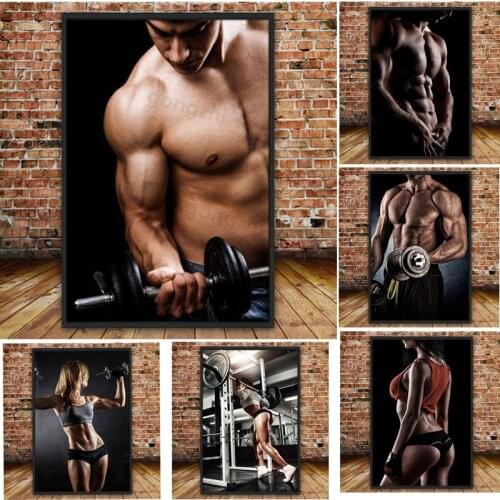 Gym Decoration Canvas Painting Modern Nordic Bodybuilding Character Art Wall Poster Men and Women Muscle Picture Mural Frameless