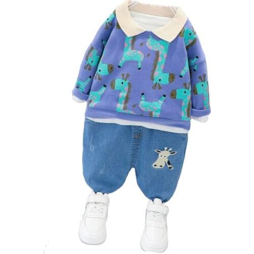 New Children Outfits Autumn Baby Girls Clothes Boys Cartoon Cotton T-Shirt Jeans 2Pcs/set Toddler Casual Costume Kids Tracksuits