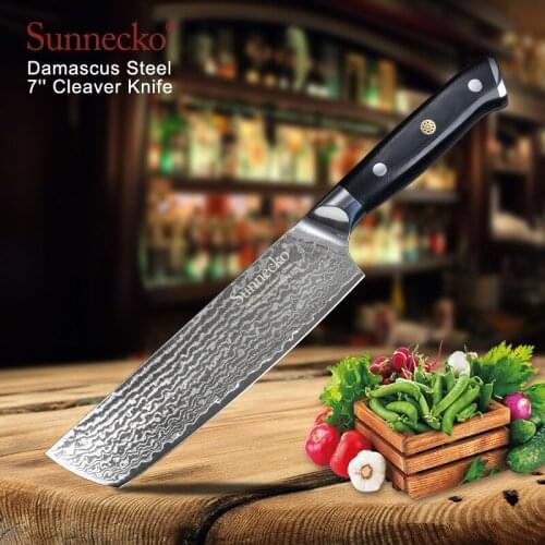 SUNNECKO 7 inch Cleaver Knife Damascus Chefs Knife Japanese VG10 Steel Sharp Blade Kitchen Knives G10 Handle Meat Cutter Tools