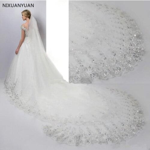Wholesale Bridal Veils Sequined Lace Edge Wedding Veils One Layer Long White Ivory Bridal Wedding Veil